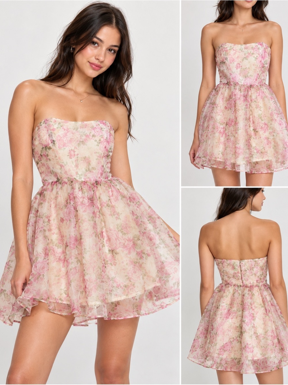 Forever 21 Strapless Floral Mini Dress Medium | Cream Pink | NWT‎